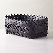 Willa Woven Black Leather Storage Basket Small