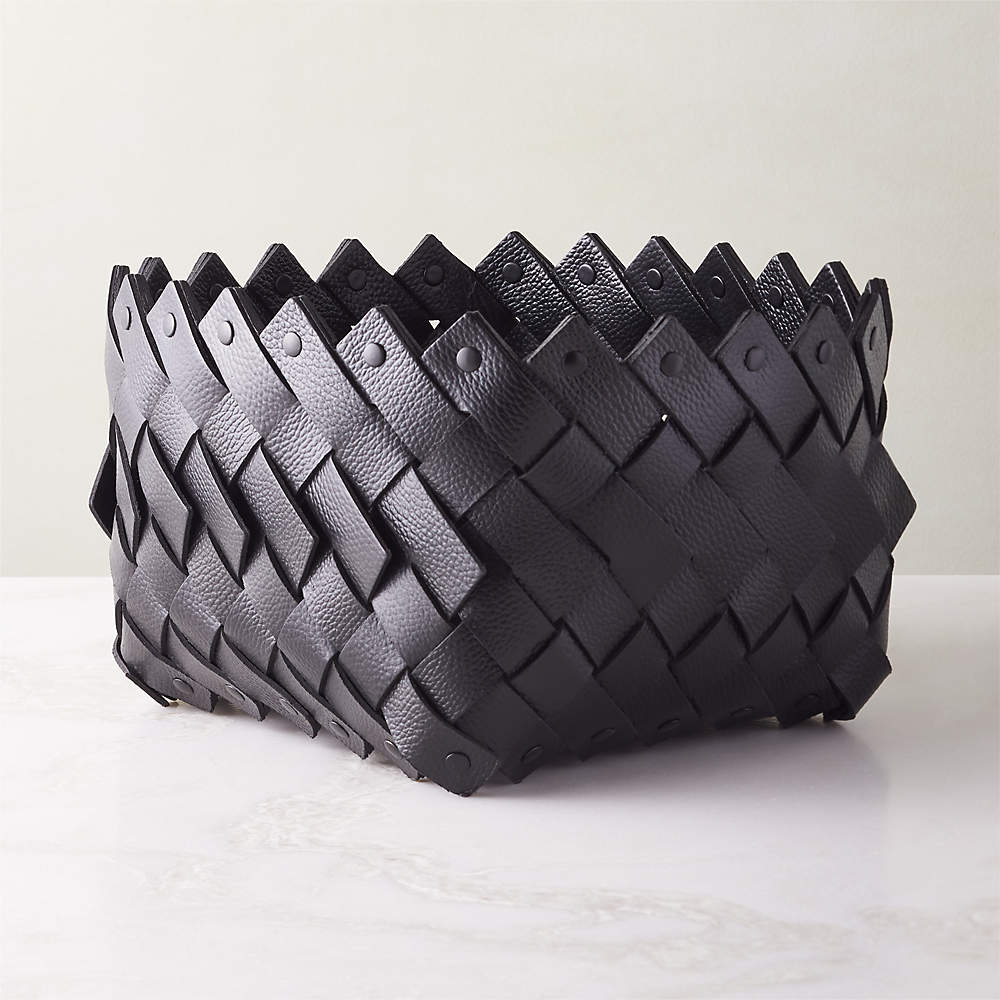 Willa Modern Woven Black Leather Decorative Storage Basket Small + Reviews