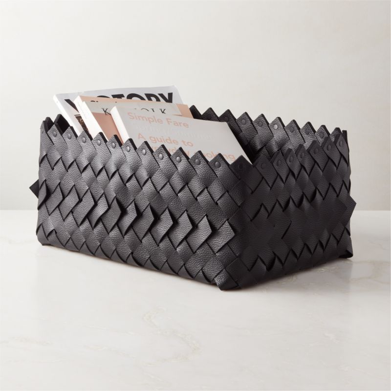 Willa Woven Black Leather Storage Basket Large - image 3 of 6