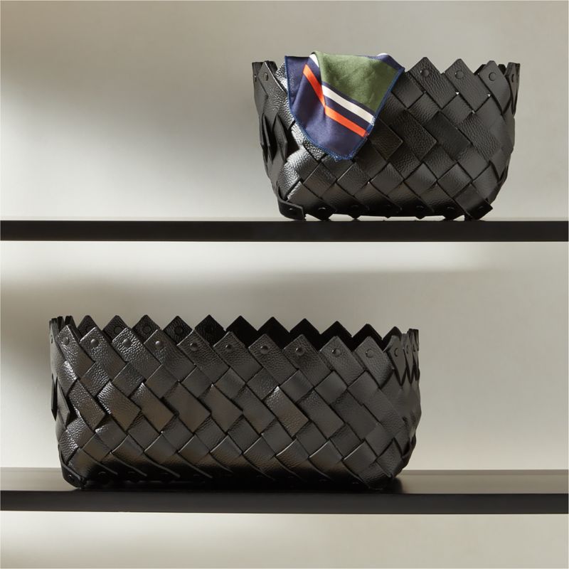 Willa Woven Black Leather Storage Basket Small - image 4 of 6