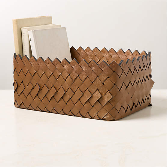 Willa Woven Saddle Leather Storage Basket Large
