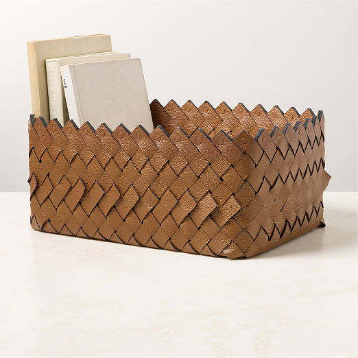 Willa Woven Saddle Leather Storage Basket Large