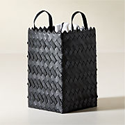 Willa Woven Black Leather Laundry Hamper