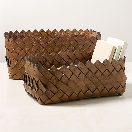 Willa Woven Saddle Leather Storage Baskets