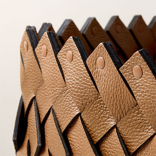 Willa Woven Saddle Leather Storage Basket Medium