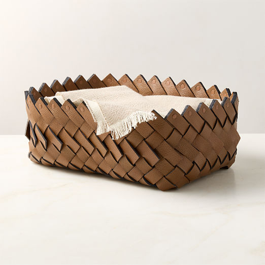 Willa Woven Saddle Leather Storage Basket Medium