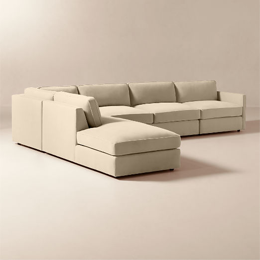 Winona 4-Piece Taupe Performance Velvet Sectional Sofa with Left-Arm Bumper