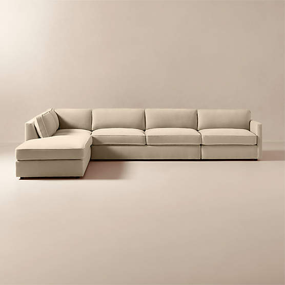 Winona 4-Piece Taupe Performance Velvet Sectional Sofa with Left-Arm Bumper