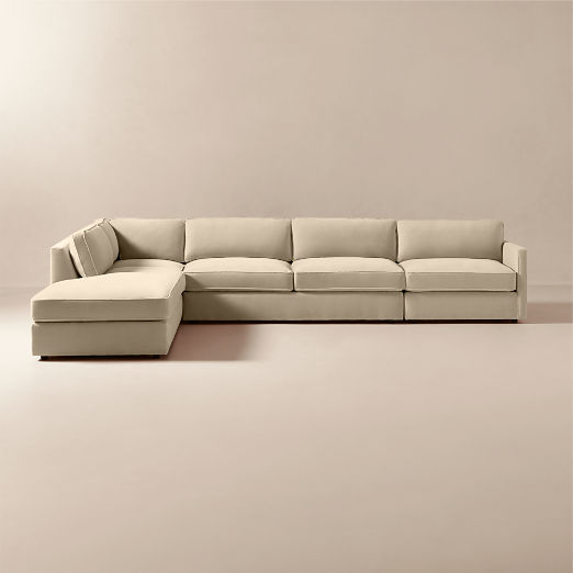 Winona 4-Piece Taupe Performance Velvet Sectional Sofa with Left-Arm Bumper