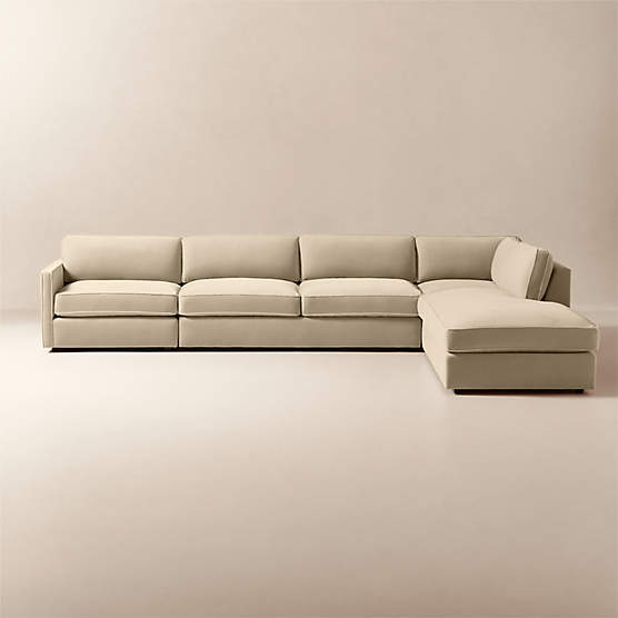 Winona 4-Piece Taupe Performance Velvet Sectional Sofa with Right-Arm Bumper