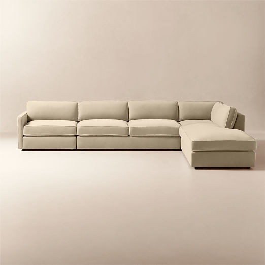 Winona 4-Piece Taupe Performance Velvet Sectional Sofa with Right-Arm Bumper