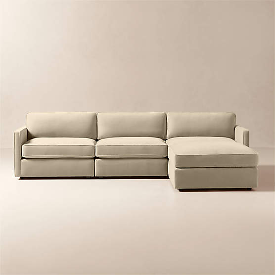 Winona 4-Piece Taupe Performance Velvet Sectional Sofa with Ottoman