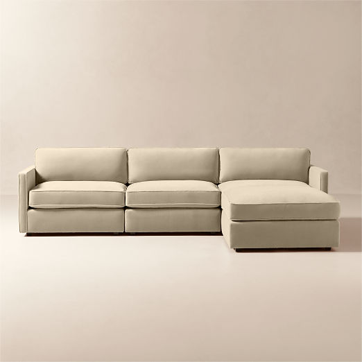 Winona 4-Piece Taupe Performance Velvet Sectional Sofa with Ottoman