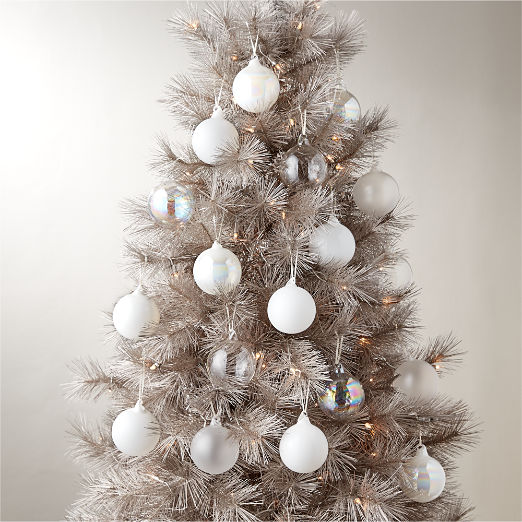 Winter White Glass Christmas Tree Ornaments Set of 18