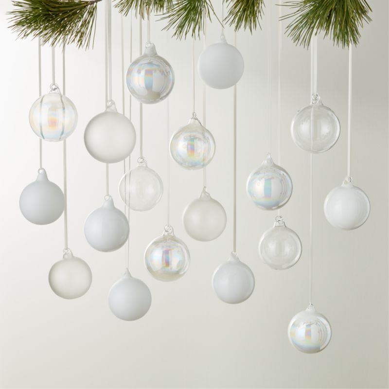 View Winter White Glass Christmas Tree Ornaments Set of 18 details