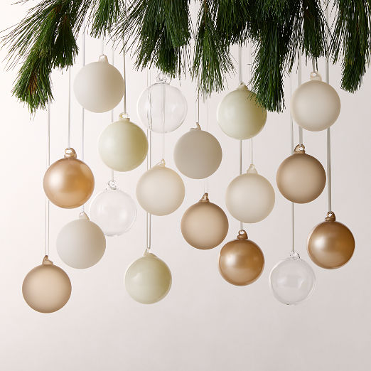 Winter White Luster Round 3.25" Christmas Tree Ornament Set of 18