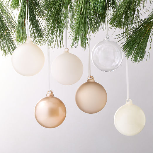 Winter White Luster Round 3.25" Christmas Tree Ornament Set of 6