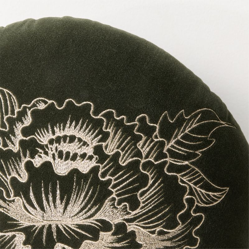 Winter Peony Embroidered Green Velvet Throw Pillow 18" - image 1 of 3