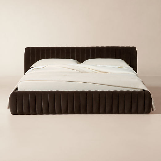 Wolcott Channeled Mink Brown Velvet Bed