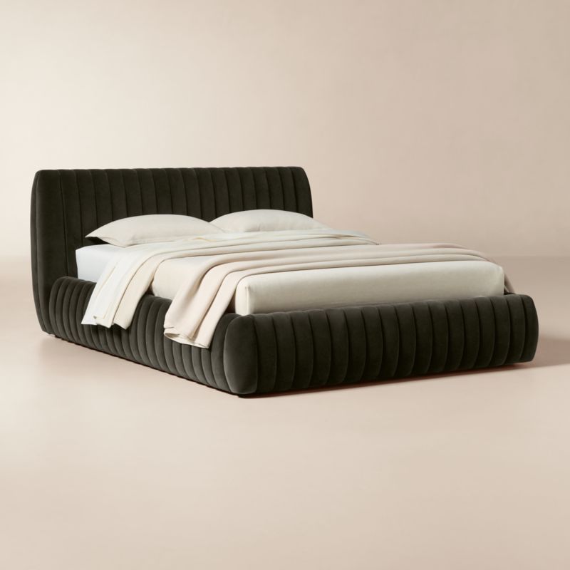Wolcott Channeled Mink Velvet Queen Bed - image 1 of 10