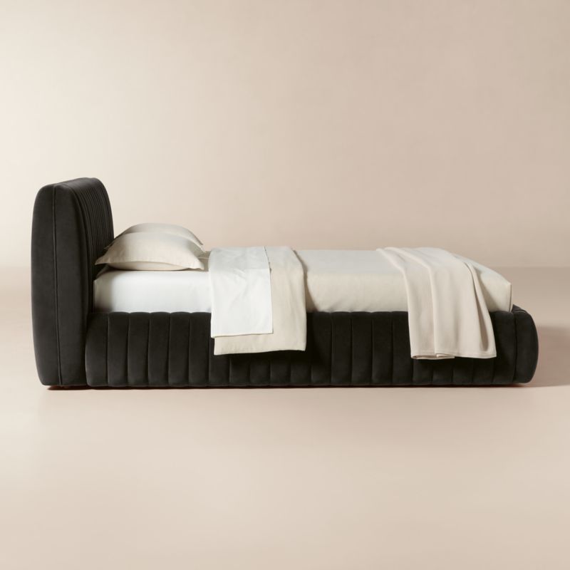 Wolcott Channeled Mink Velvet Queen Bed - image 2 of 10