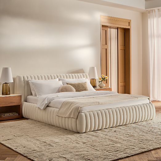 Wolcott Channeled White Performance Fabric Bed