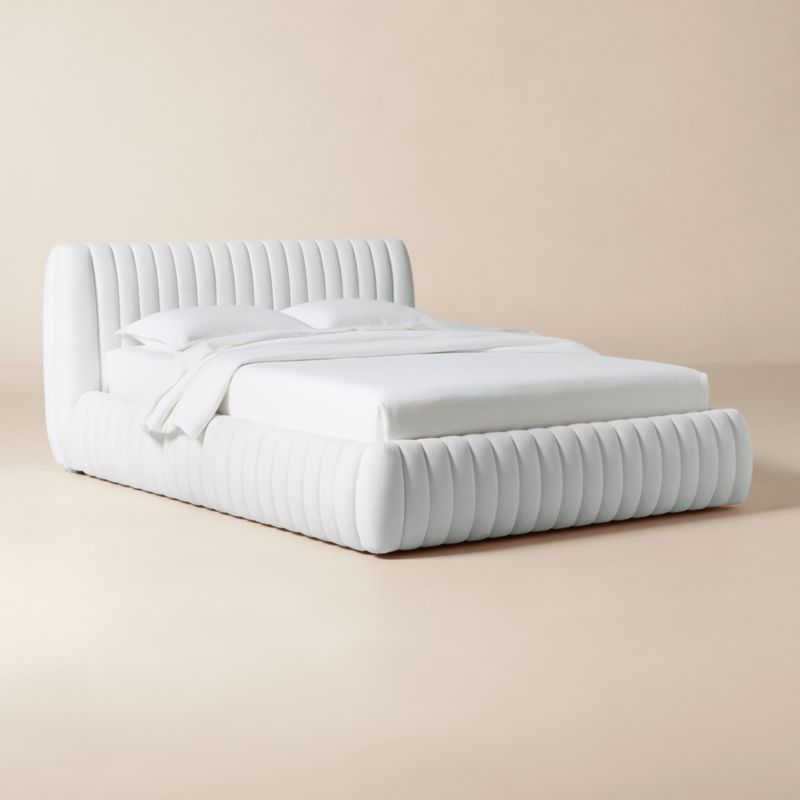 Wolcott Channeled White Performance Fabric Queen Bed - image 2 of 8