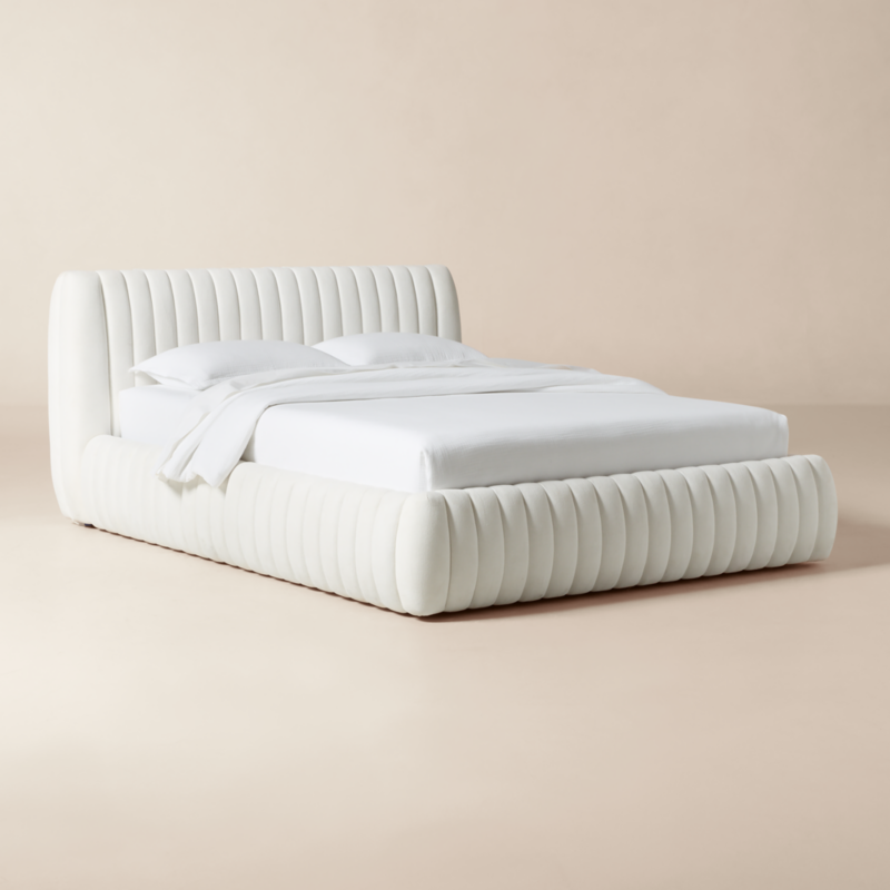 Wolcott Channeled White Performance Fabric Queen Bed - image 2 of 8