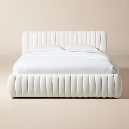 Wolcott Channeled White Performance Fabric Queen Bed