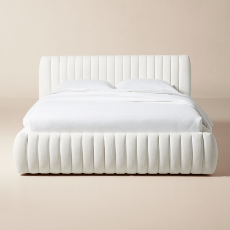 Wolcott Channeled White Performance Fabric Queen Bed - image 0 of 8
