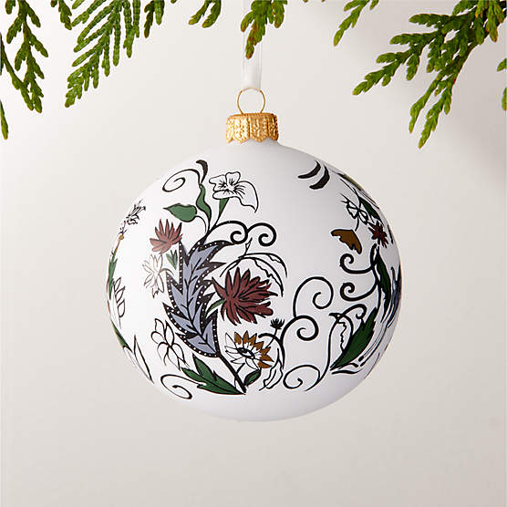 Wonderland Round White Hand Painted Christmas Tree Ornament 4"