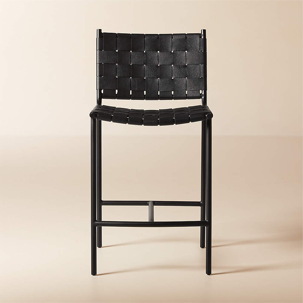 Woven Black Leather Counter Stool + Reviews