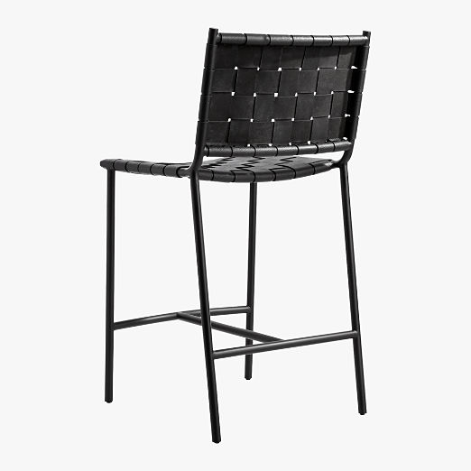 Woven Black Leather Counter Stool Set of 2