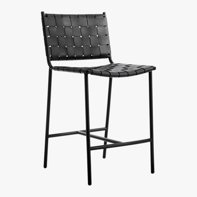 Woven Black Leather Counter Stool - image 4 of 8