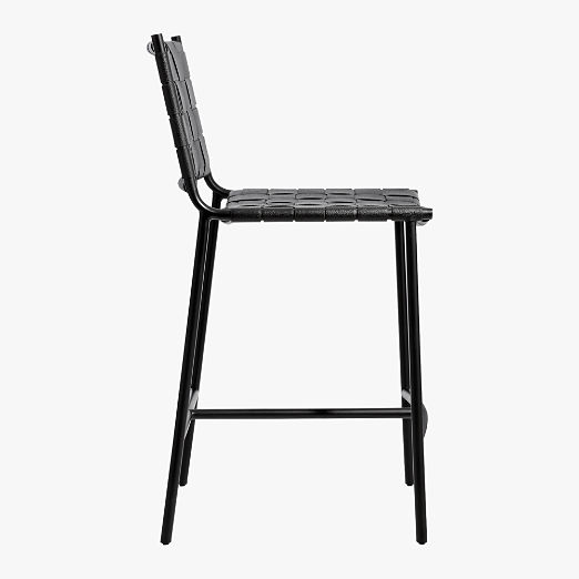 Woven Black Leather Counter Stool