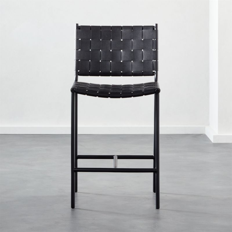 Woven Black Leather Counter Stool Set of 2 Reviews CB2