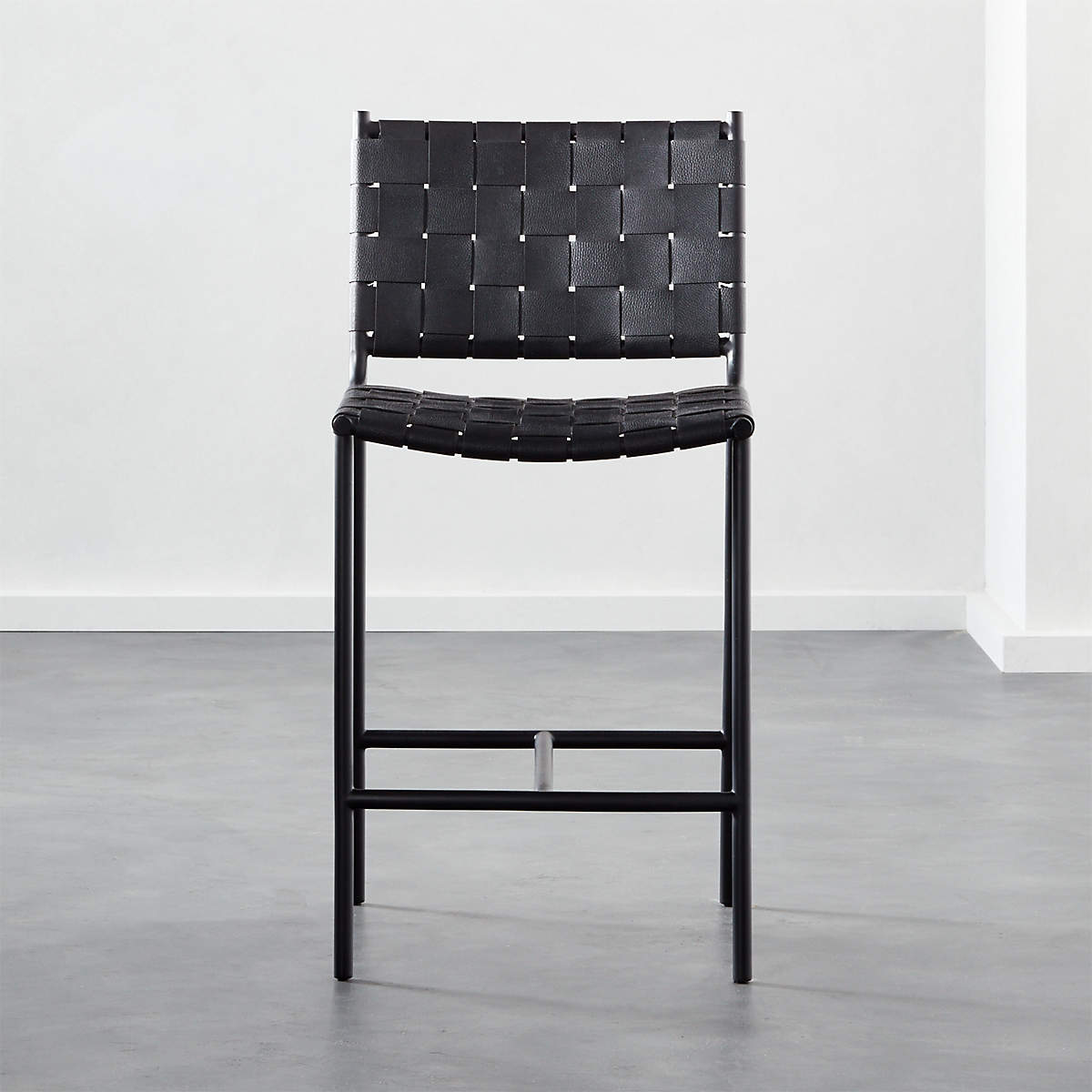 Woven Black Leather Counter Stool CB2 Canada