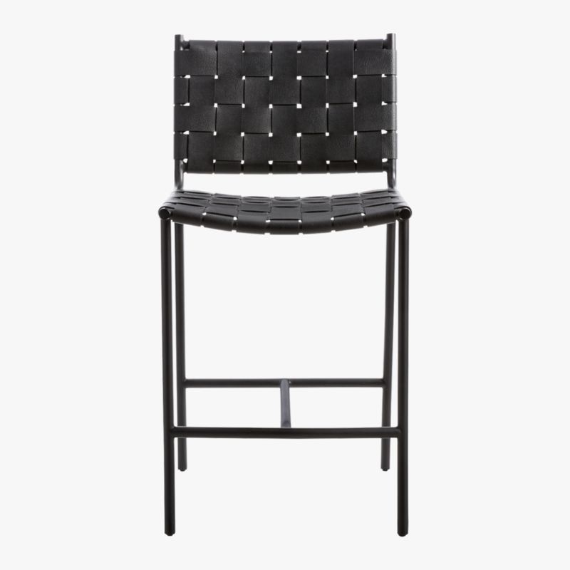 Woven Black Leather Counter Stool + Reviews