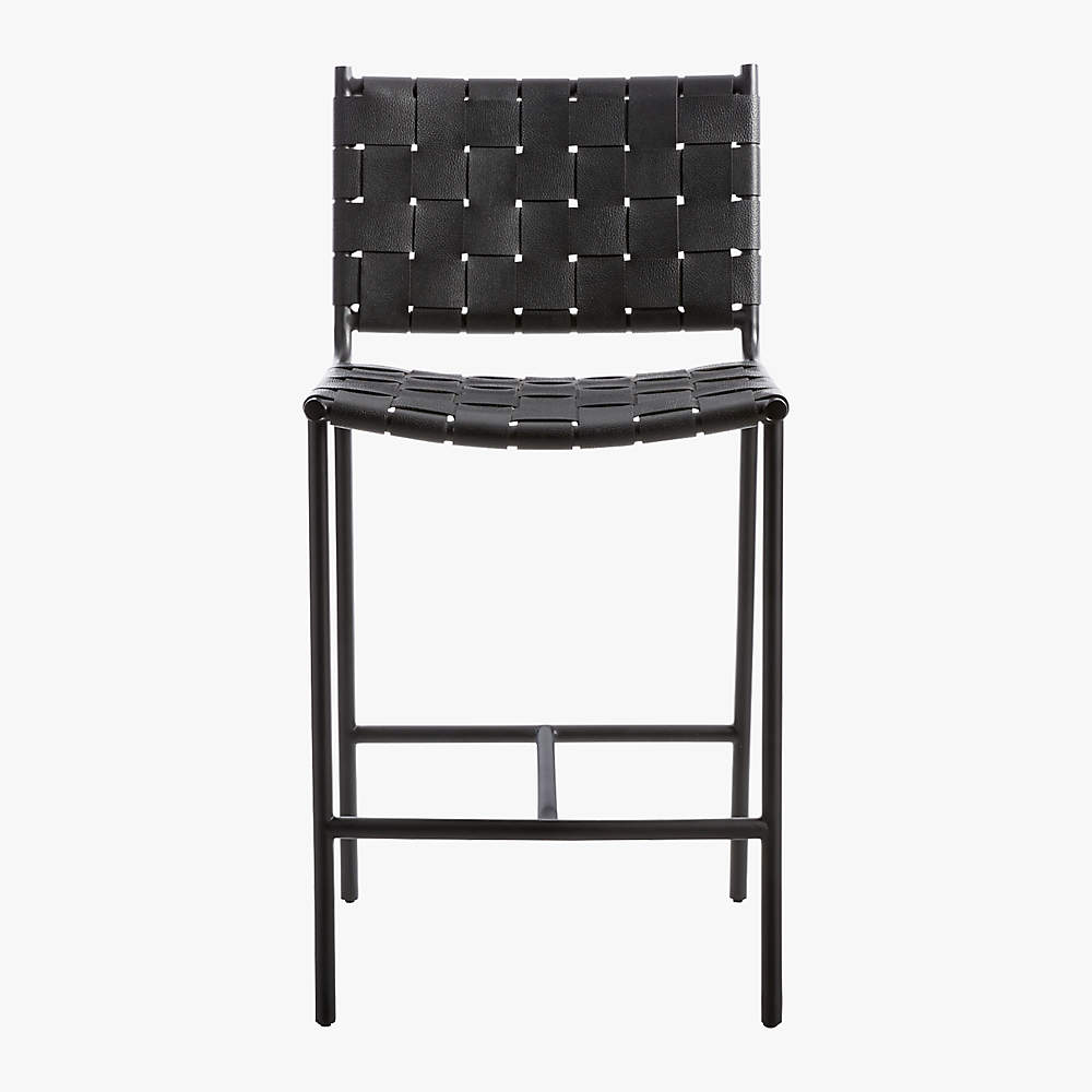 Woven Black Leather Counter Stool Reviews CB2