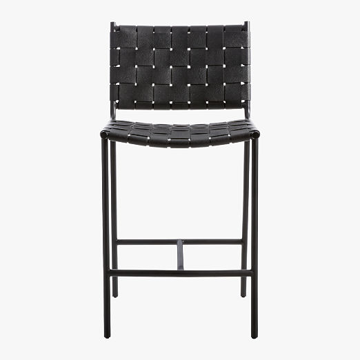 Woven Black Leather Counter Stool