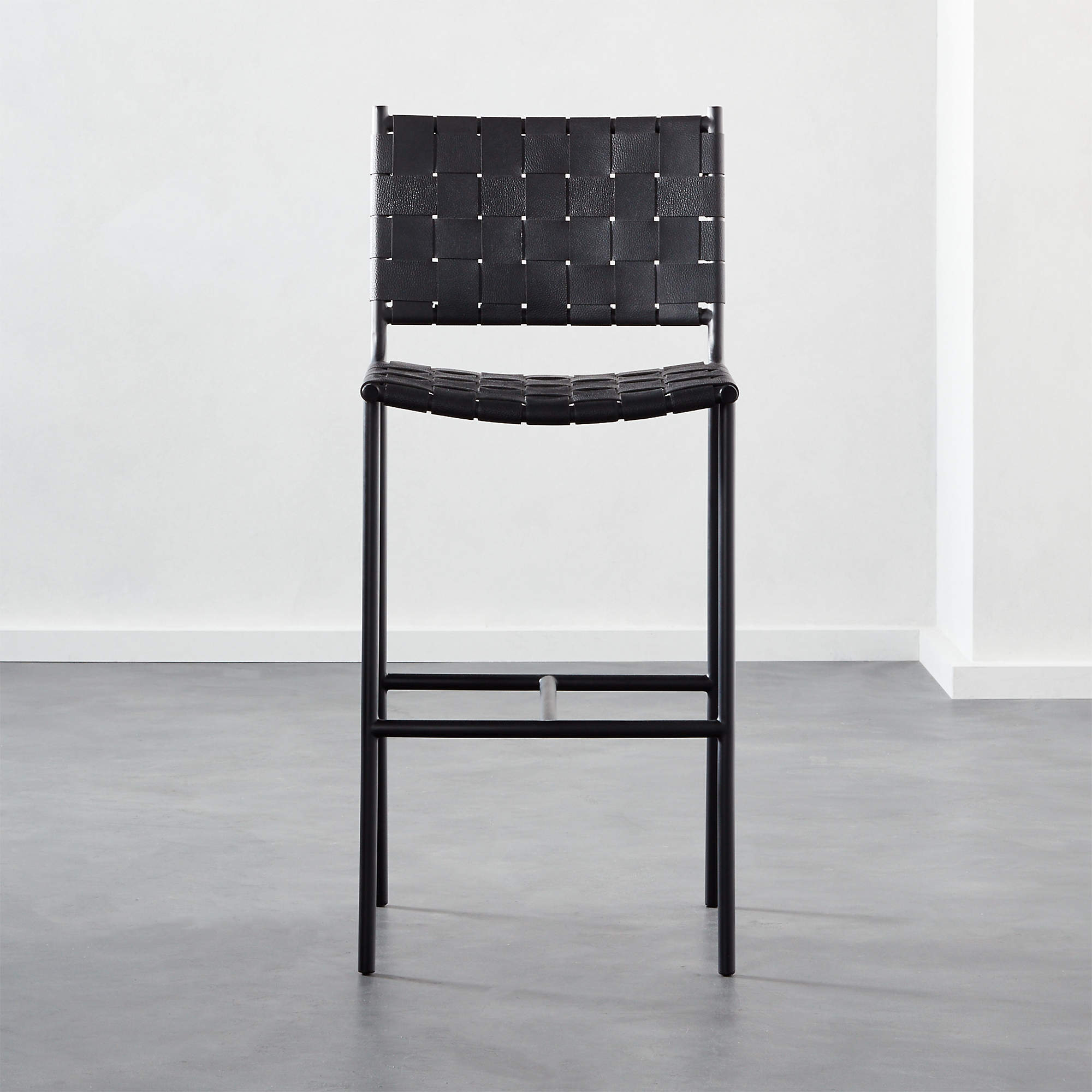 Woven Black Leather Bar Stools CB2