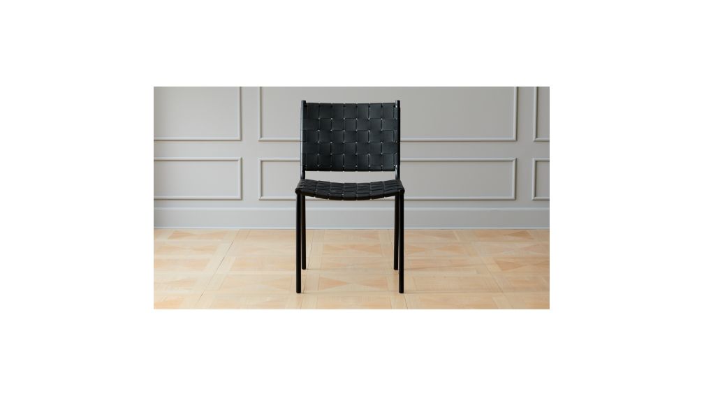 Woven Black Leather Dining Chair + Reviews | CB2