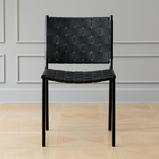 Armless Dining Room Chairs Cb2 Woven Black Leather Dining Chair