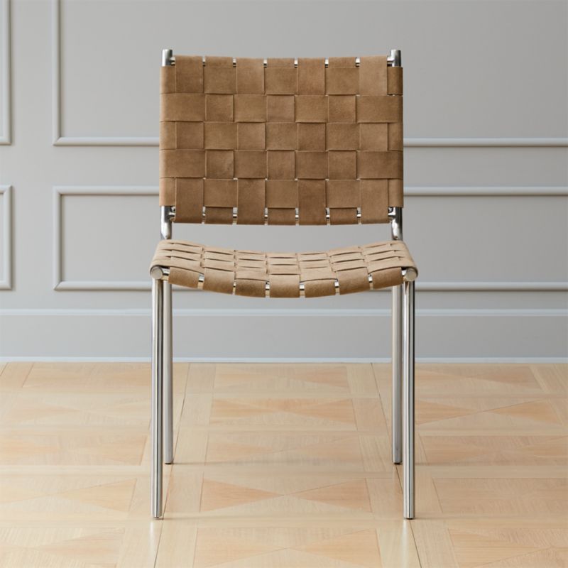 Armless Dining Room Chairs Cb2 Woven Brown Suede Dining Chair