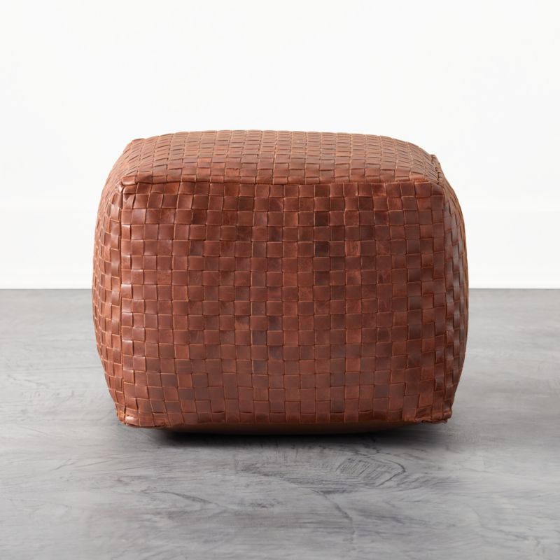 Woven Leather Pouf - image 0 of 4