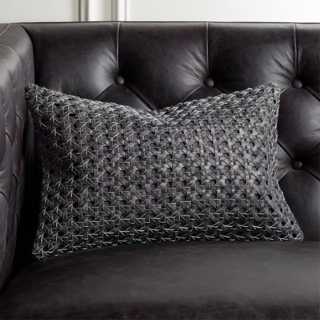 18 X12 Grey Woven Leather Pillow With Down Alternative Insert