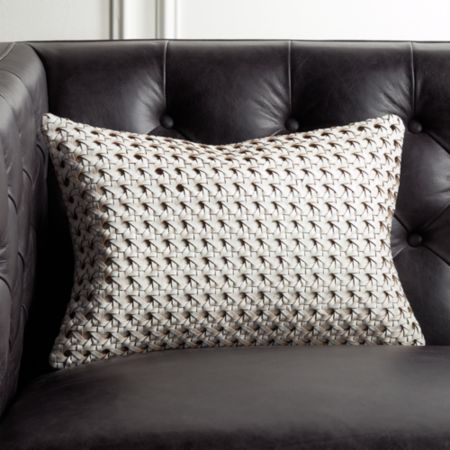 18"x12" White Woven Leather Pillow with Down-Alternative Insert