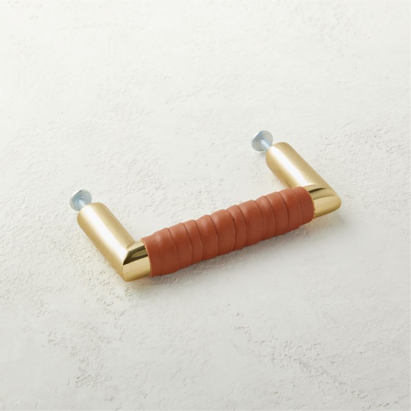 Polished Brass and Wrapped Cognac Leather Handle 3" - image 2 of 4