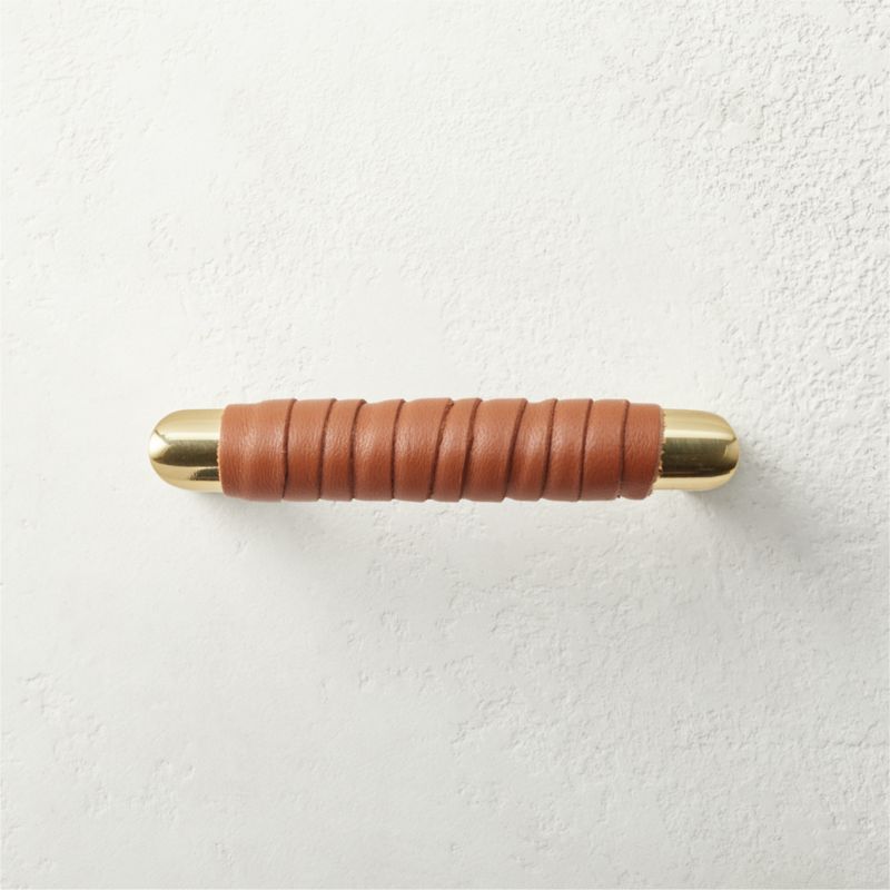 Polished Brass and Wrapped Cognac Leather Handle 3" - image 0 of 4