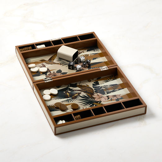 Warm Neutral Faux Leather Backgammon Game Set